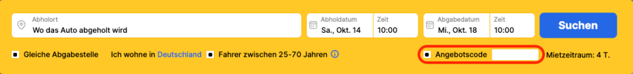 Feld für EconomyBookings rabattcode